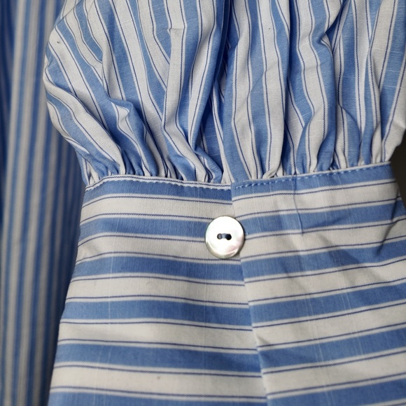 Blue & White Stripe Peasant Blouse - Long Sleeve, Oversized Fit - Picture 4 of 6